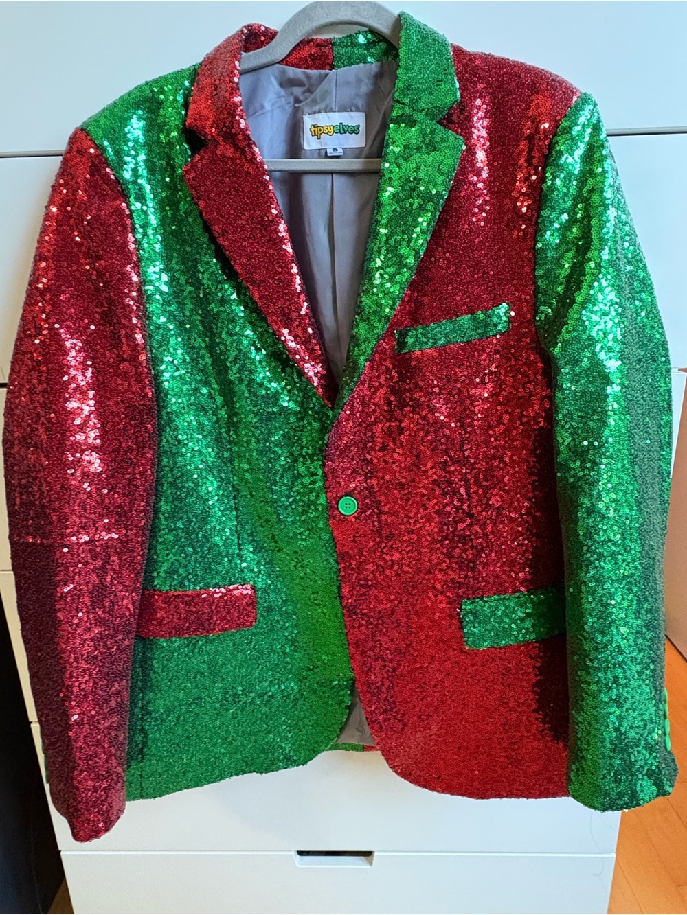 Men's Tipsy Elves Holiday Sequin Blazer in Red & Green